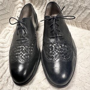 Bally Vintage Wingtip Woven Leather Black 2100 made in Italy 10 M